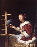 MIERIS, Frans van, the Elder A Woman in a Red Jacket Feeding a Parrot Spain oil painting artist